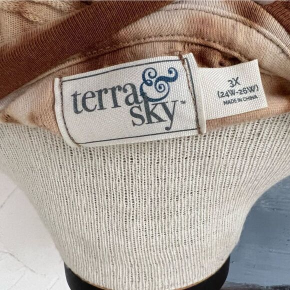 Terra and Sky three quarter sleeve brown and cream textured top size 3X - Picture 8 of 8